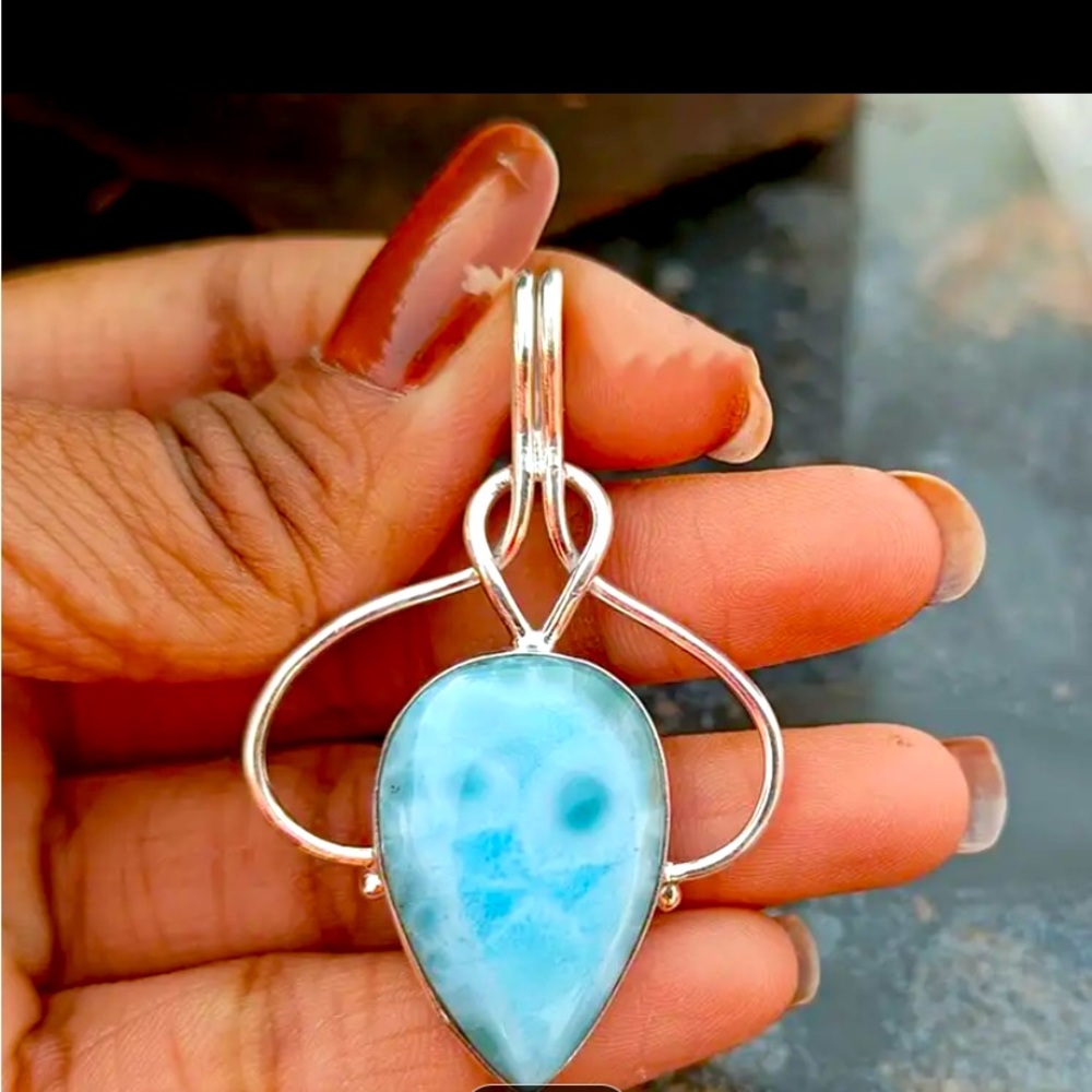 Personalized Artificial Gemstone Pendant Alloy Silver Plated Charm Boho Retro.